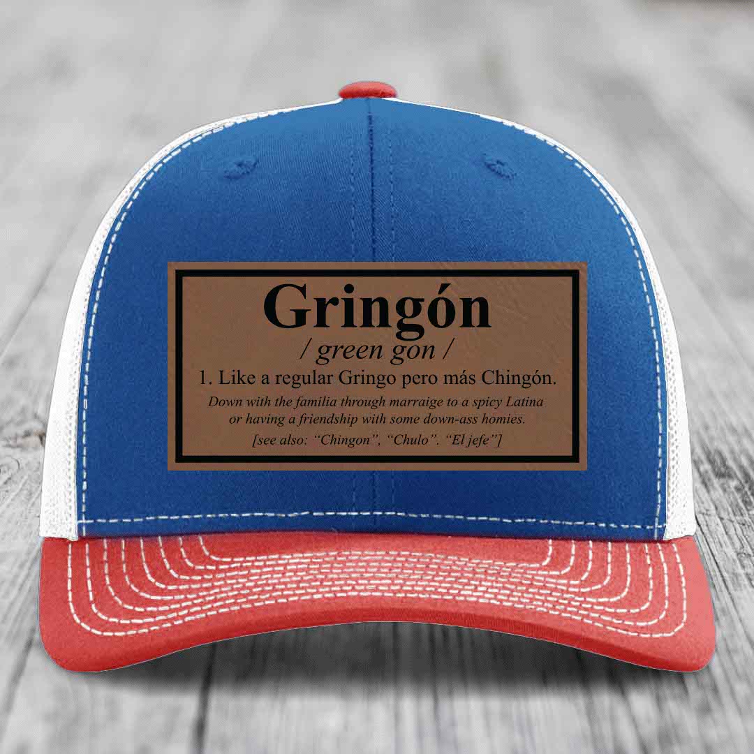 Gringon Definition - Leather Patch Hat - Dark Brown to Black Patch - Richardson 112 Snapback Trucker Hat