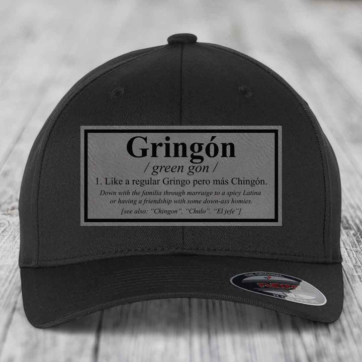 Gringon Definition - Leather Patch Hat - Grey to Black Patch - Flexfit 6277 Fitted Hat
