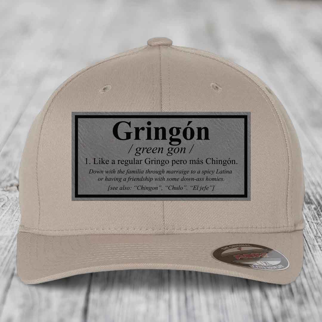 Gringon Definition - Leather Patch Hat - Grey to Black Patch - Flexfit 6277 Fitted Hat