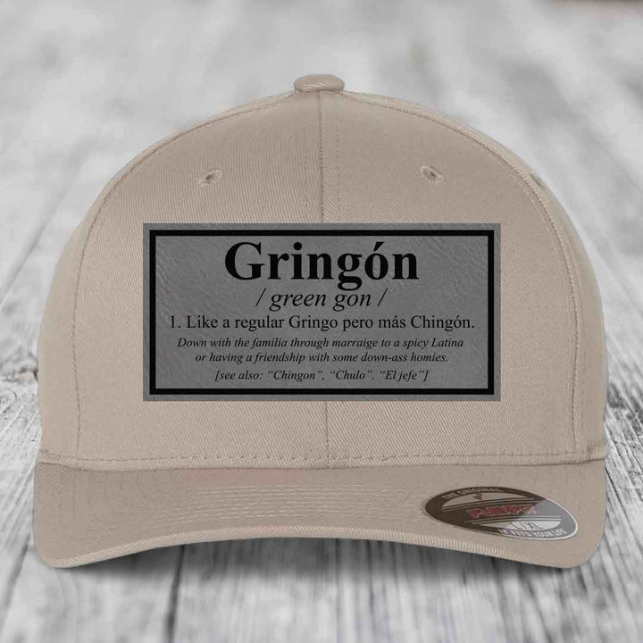Gringon Definition - Leather Patch Hat - Grey to Black Patch - Flexfit 6277 Fitted Hat