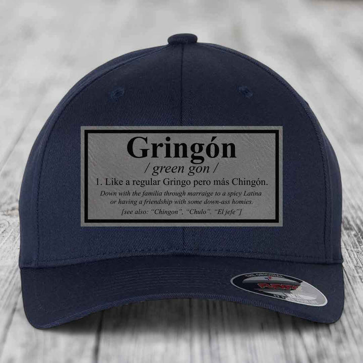 Gringon Definition - Leather Patch Hat - Grey to Black Patch - Flexfit 6277 Fitted Hat