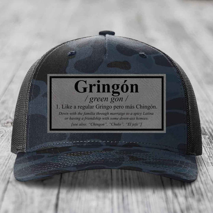 Gringon Definition - Leather Patch Hat - Grey to Black Patch - Richardson 112PFP Snapback Trucker Hat