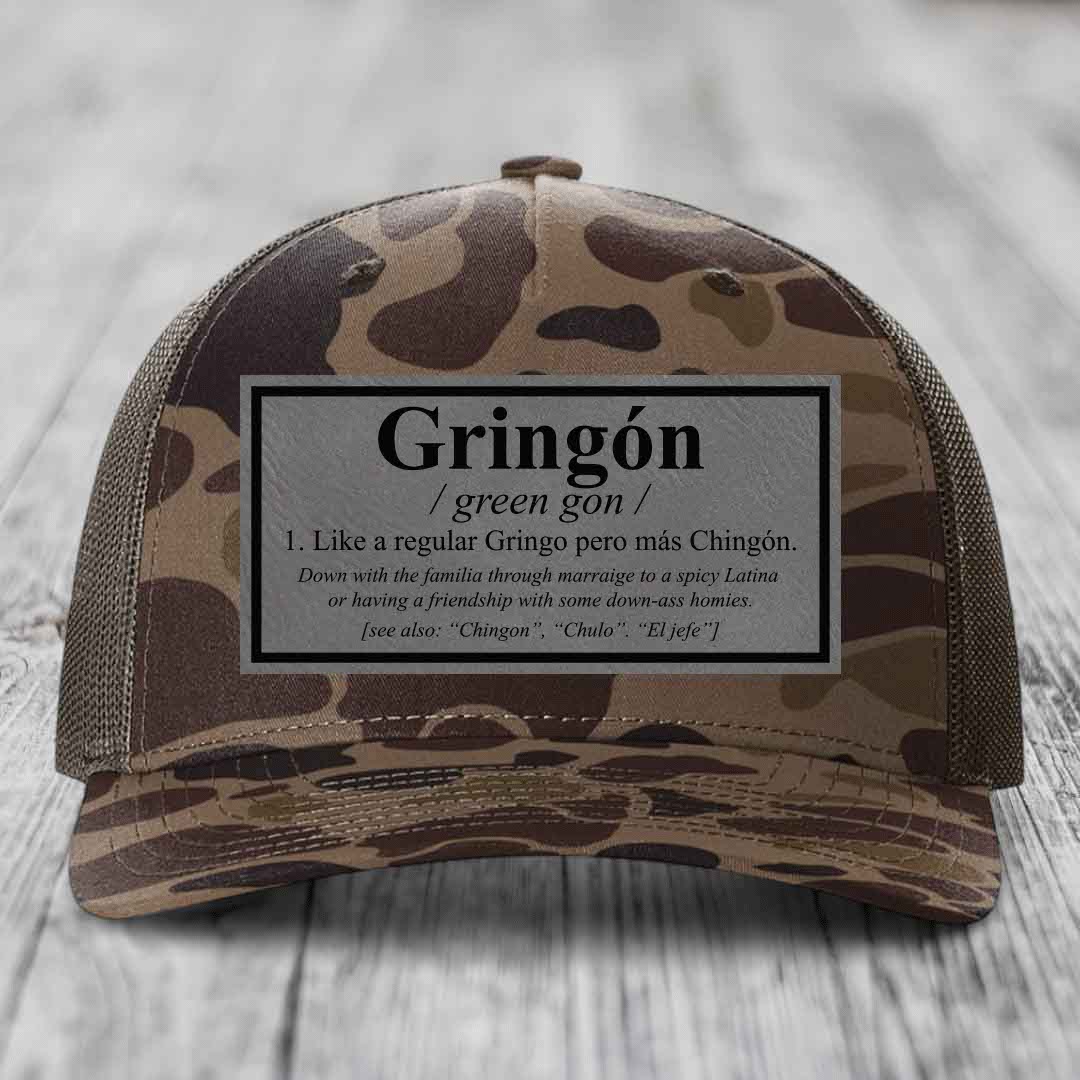 Gringon Definition - Leather Patch Hat - Grey to Black Patch - Richardson 112PFP Snapback Trucker Hat