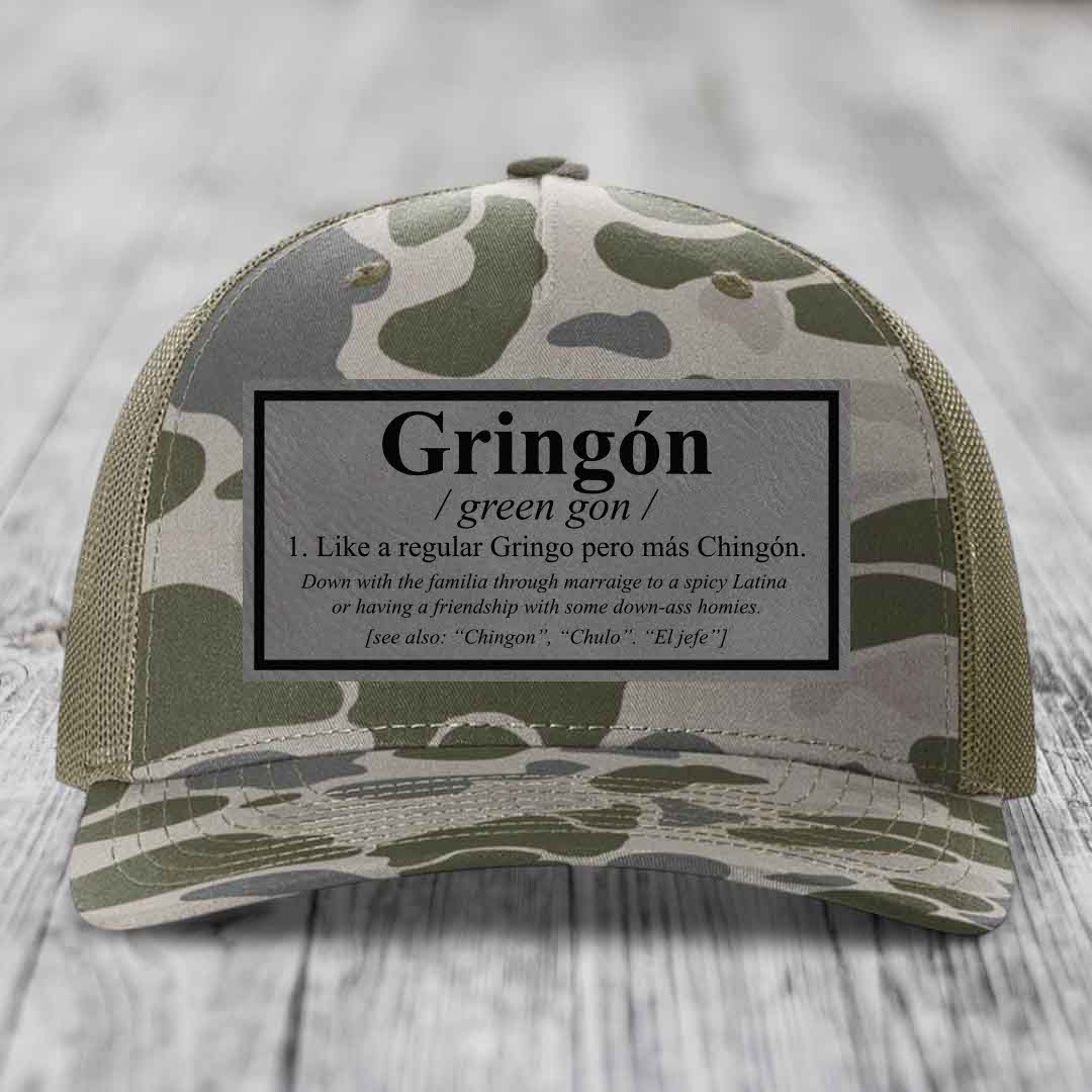 Gringon Definition - Leather Patch Hat - Grey to Black Patch - Richardson 112PFP Snapback Trucker Hat