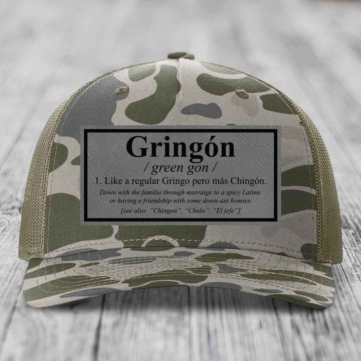 Gringon Definition - Leather Patch Hat - Grey to Black Patch - Richardson 112PFP Snapback Trucker Hat