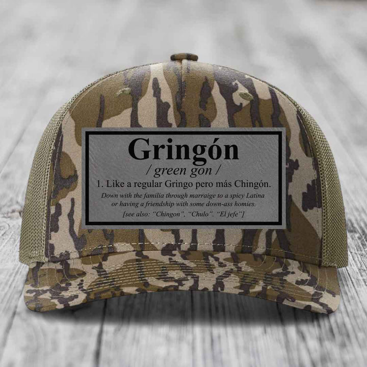 Gringon Definition - Leather Patch Hat - Grey to Black Patch - Richardson 112PFP Snapback Trucker Hat