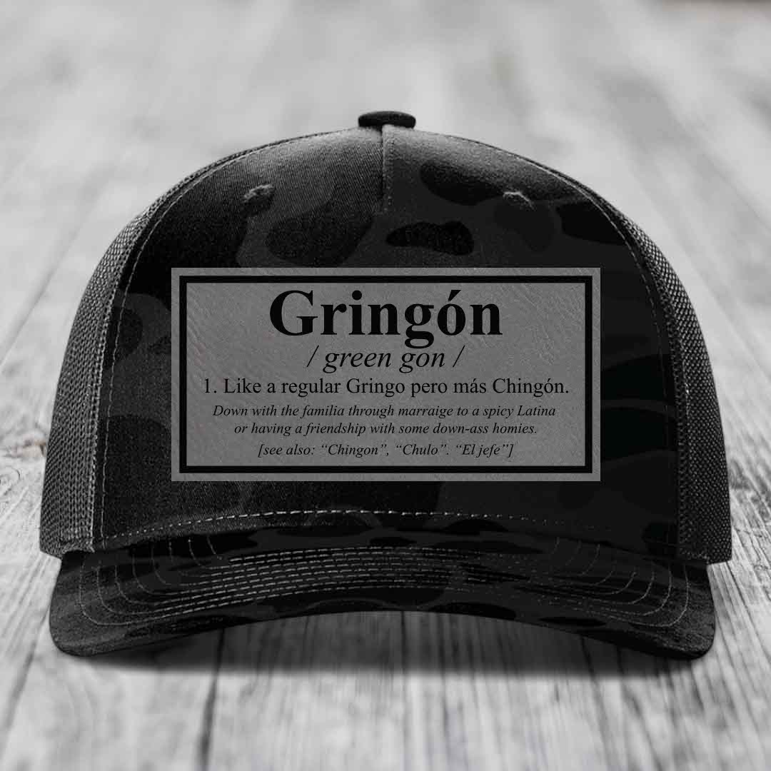 Gringon Definition - Leather Patch Hat - Grey to Black Patch - Richardson 112PFP Snapback Trucker Hat