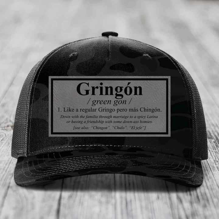 Gringon Definition - Leather Patch Hat - Grey to Black Patch - Richardson 112PFP Snapback Trucker Hat