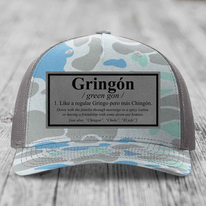 Gringon Definition - Leather Patch Hat - Grey to Black Patch - Richardson 112PFP Snapback Trucker Hat