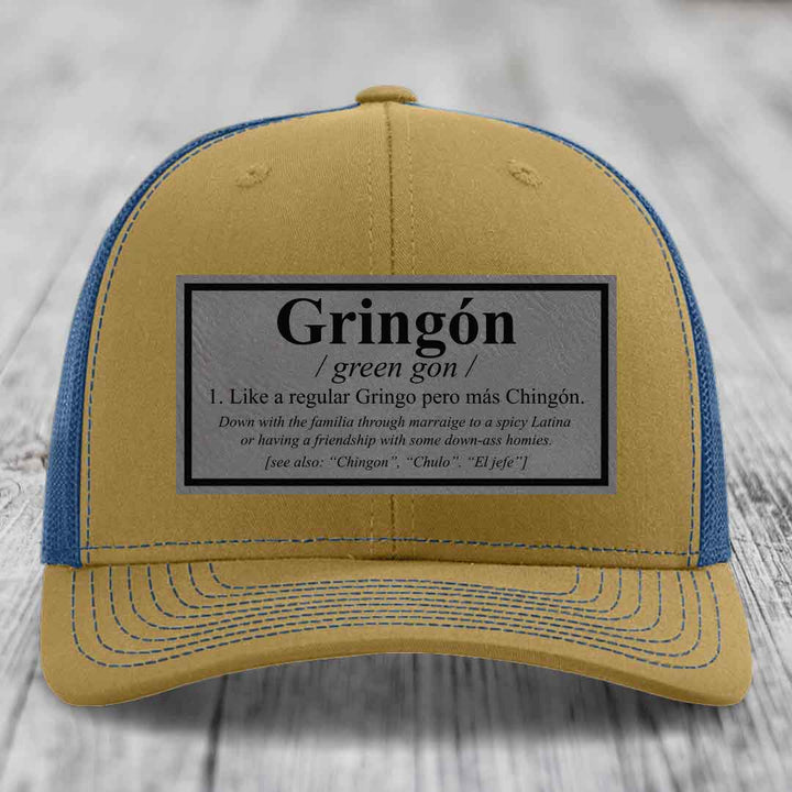 Gringon Definition - Leather Patch Hat - Grey to Black Patch - Richardson 112 Snapback Trucker Hat