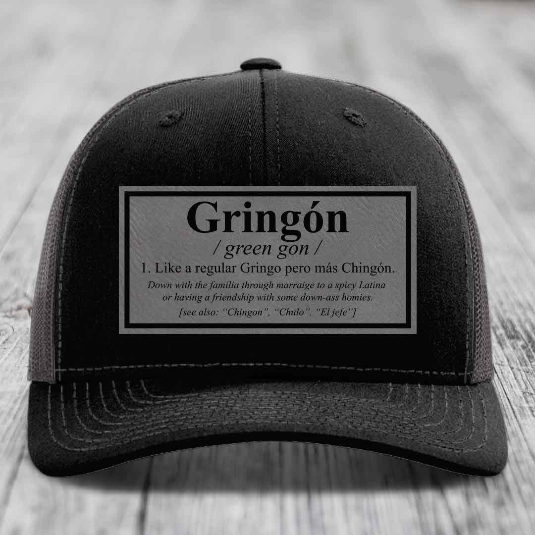 Gringon Definition - Leather Patch Hat - Grey to Black Patch - Richardson 112 Snapback Trucker Hat