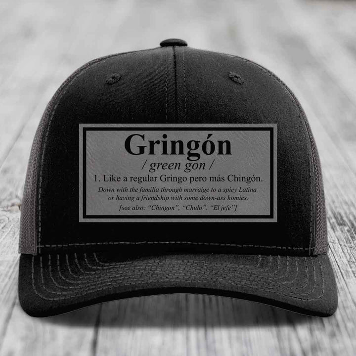 Gringon Definition - Leather Patch Hat - Grey to Black Patch - Richardson 112 Snapback Trucker Hat
