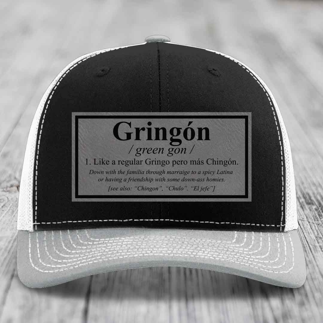 Gringon Definition - Leather Patch Hat - Grey to Black Patch - Richardson 112 Snapback Trucker Hat