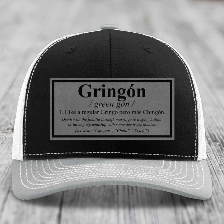 Gringon Definition - Leather Patch Hat - Grey to Black Patch - Richardson 112 Snapback Trucker Hat