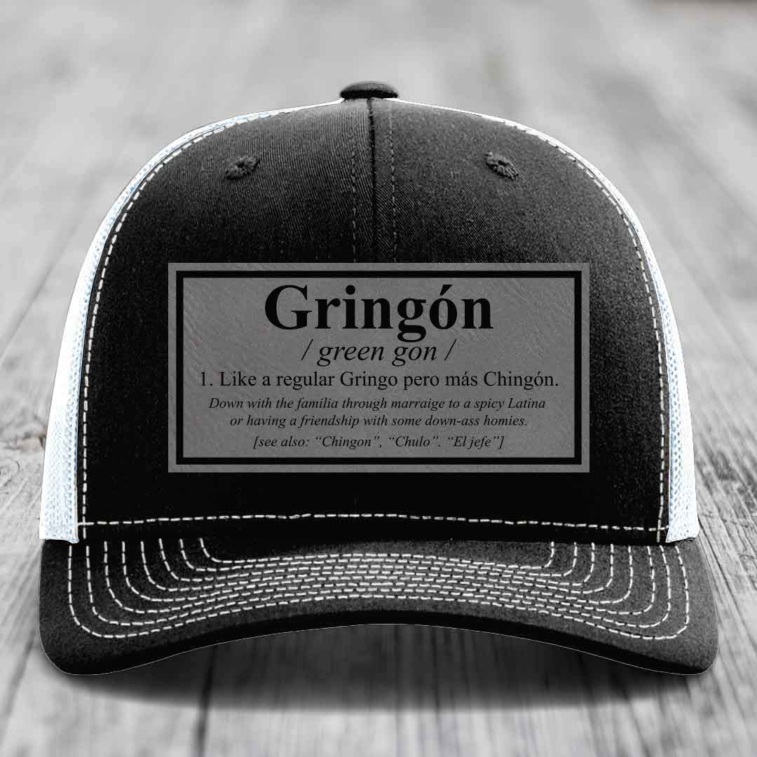 Gringon Definition - Leather Patch Hat - Grey to Black Patch - Richardson 112 Snapback Trucker Hat