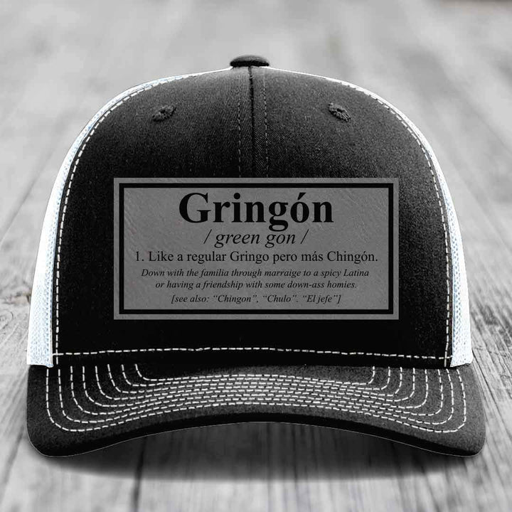 Gringon Definition - Leather Patch Hat - Grey to Black Patch - Richardson 112 Snapback Trucker Hat