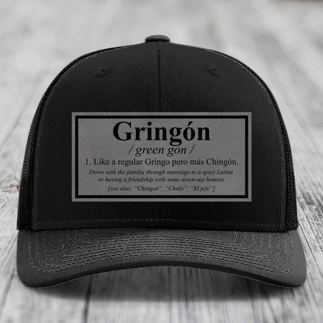 Gringon Definition - Leather Patch Hat - Grey to Black Patch - Richardson 112 Snapback Trucker Hat
