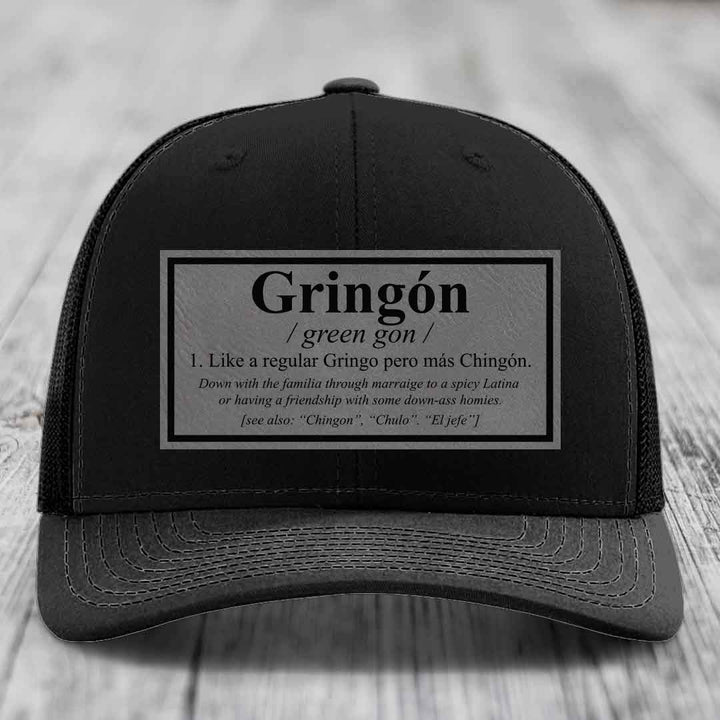 Gringon Definition - Leather Patch Hat - Grey to Black Patch - Richardson 112 Snapback Trucker Hat
