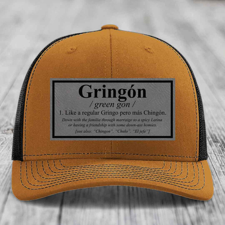 Gringon Definition - Leather Patch Hat - Grey to Black Patch - Richardson 112 Snapback Trucker Hat