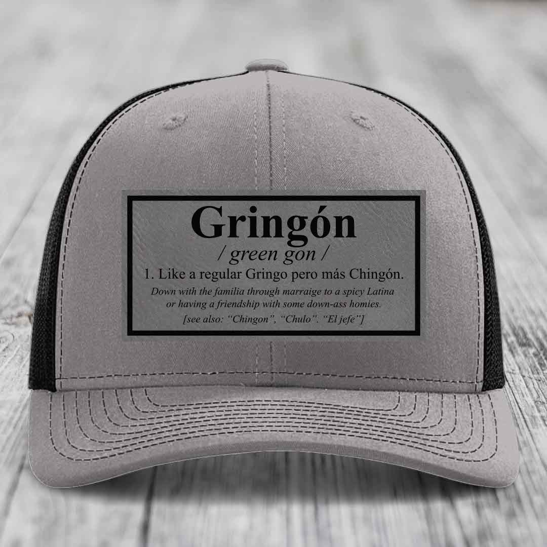 Gringon Definition - Leather Patch Hat - Grey to Black Patch - Richardson 112 Snapback Trucker Hat