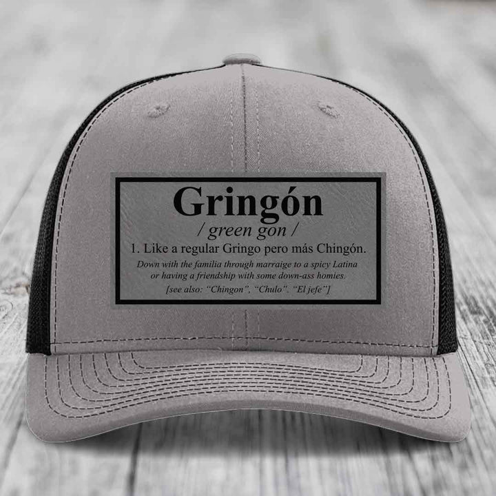 Gringon Definition - Leather Patch Hat - Grey to Black Patch - Richardson 112 Snapback Trucker Hat