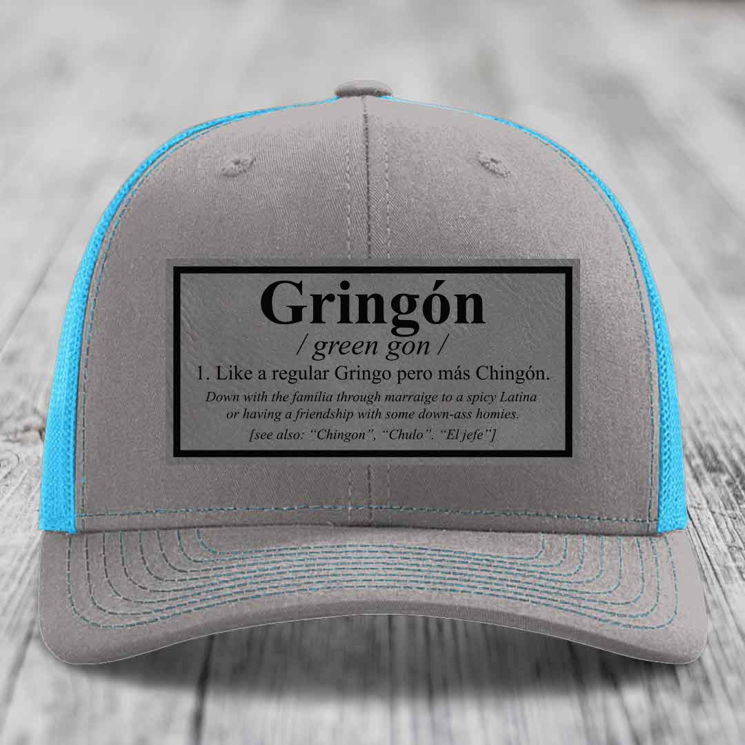 Gringon Definition - Leather Patch Hat - Grey to Black Patch - Richardson 112 Snapback Trucker Hat