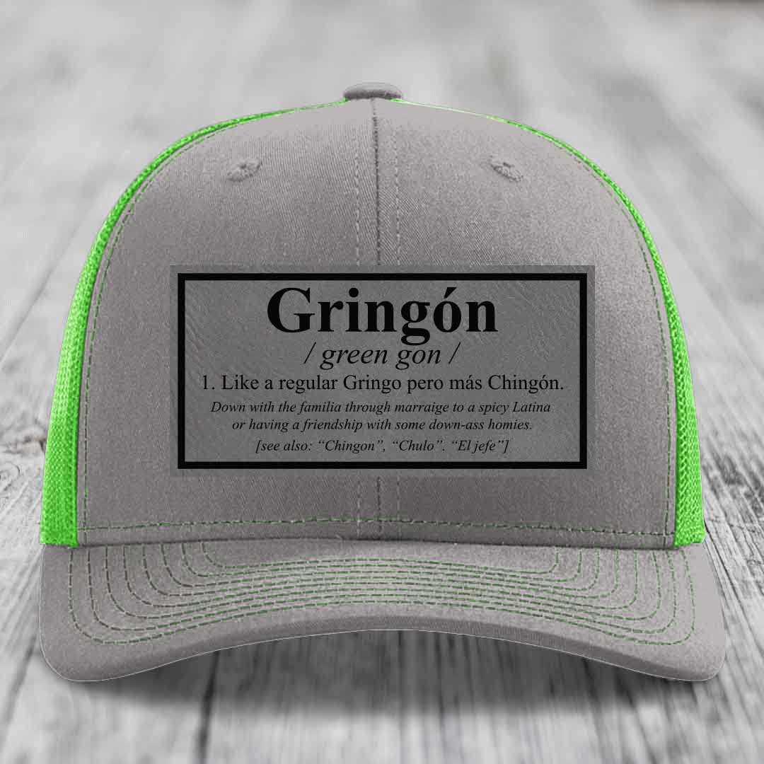 Gringon Definition - Leather Patch Hat - Grey to Black Patch - Richardson 112 Snapback Trucker Hat
