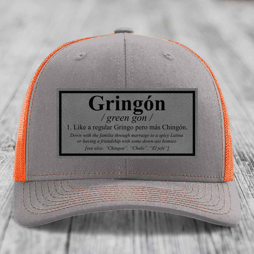 Gringon Definition - Leather Patch Hat - Grey to Black Patch - Richardson 112 Snapback Trucker Hat