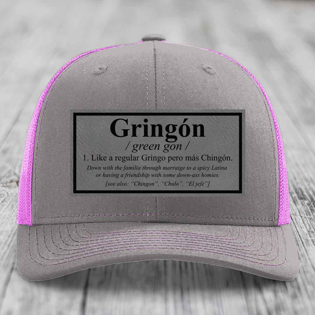 Gringon Definition - Leather Patch Hat - Grey to Black Patch - Richardson 112 Snapback Trucker Hat