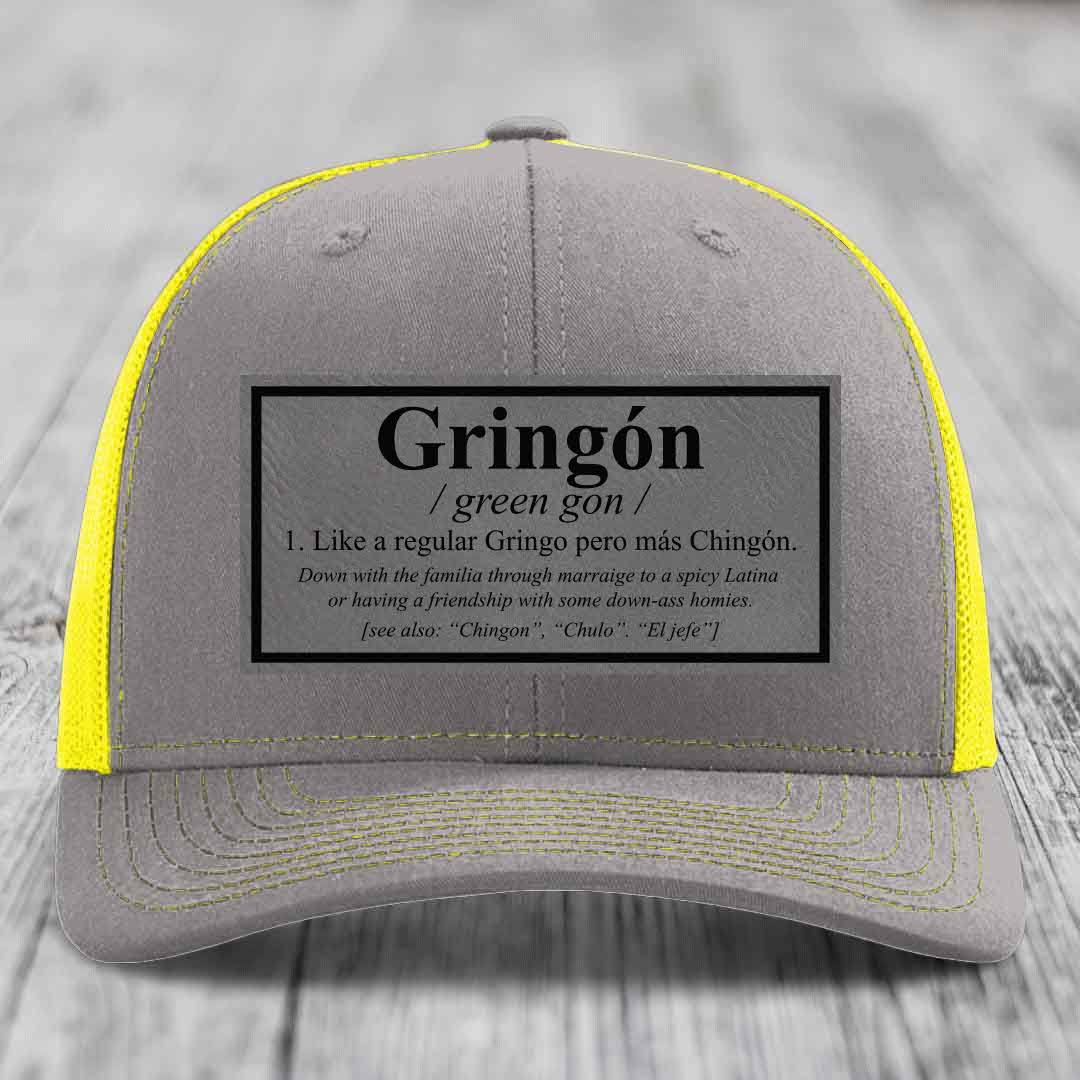 Gringon Definition - Leather Patch Hat - Grey to Black Patch - Richardson 112 Snapback Trucker Hat