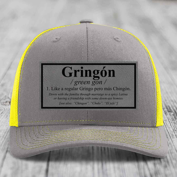 Gringon Definition - Leather Patch Hat - Grey to Black Patch - Richardson 112 Snapback Trucker Hat