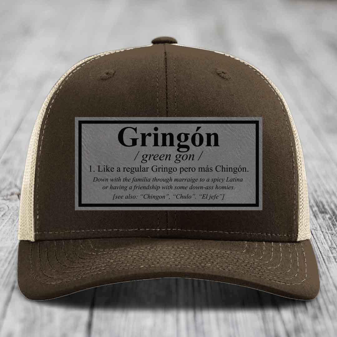 Gringon Definition - Leather Patch Hat - Grey to Black Patch - Richardson 112 Snapback Trucker Hat