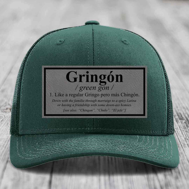 Gringon Definition - Leather Patch Hat - Grey to Black Patch - Richardson 112 Snapback Trucker Hat