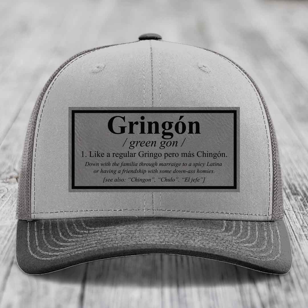 Gringon Definition - Leather Patch Hat - Grey to Black Patch - Richardson 112 Snapback Trucker Hat