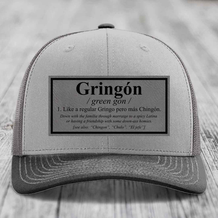 Gringon Definition - Leather Patch Hat - Grey to Black Patch - Richardson 112 Snapback Trucker Hat