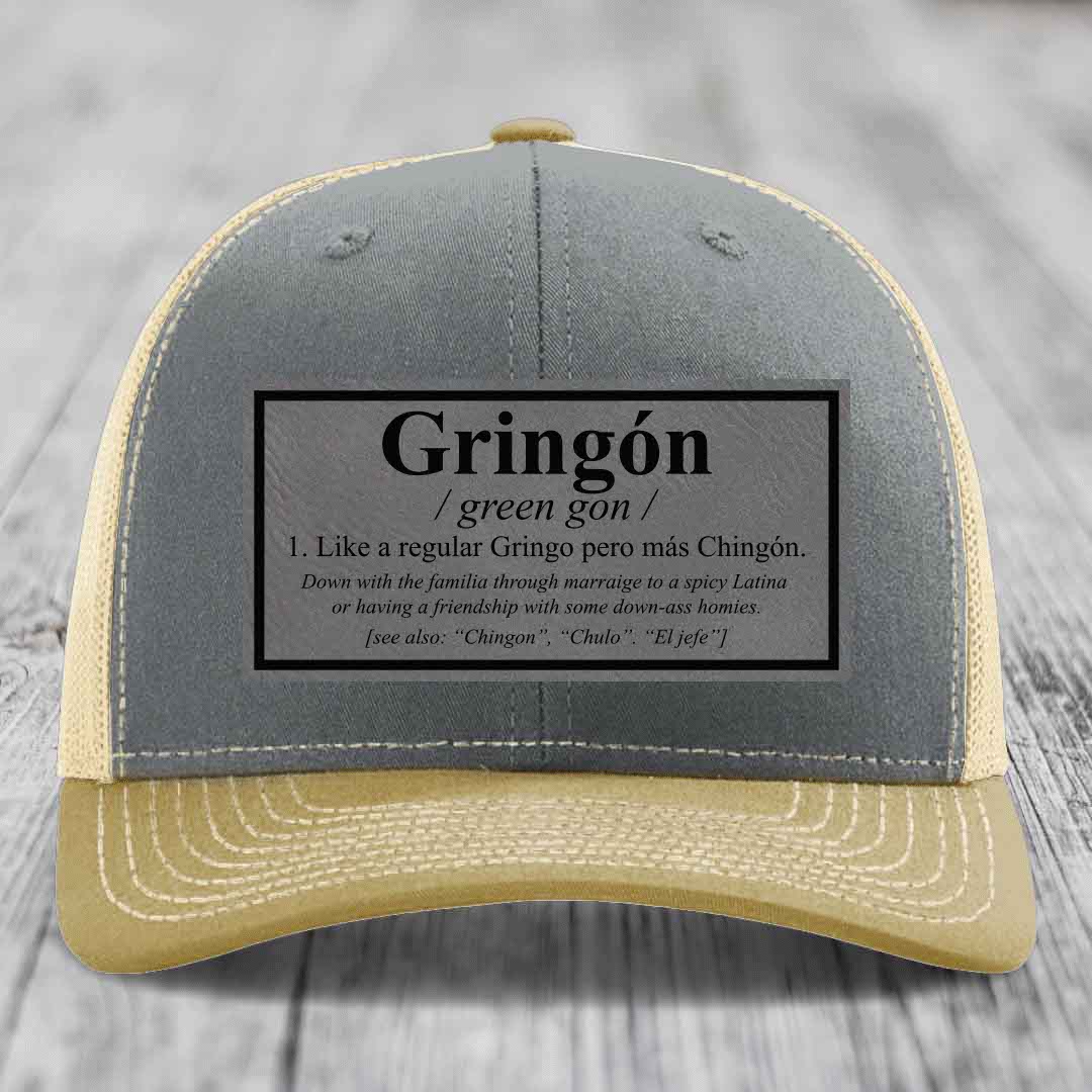 Gringon Definition - Leather Patch Hat - Grey to Black Patch - Richardson 112 Snapback Trucker Hat
