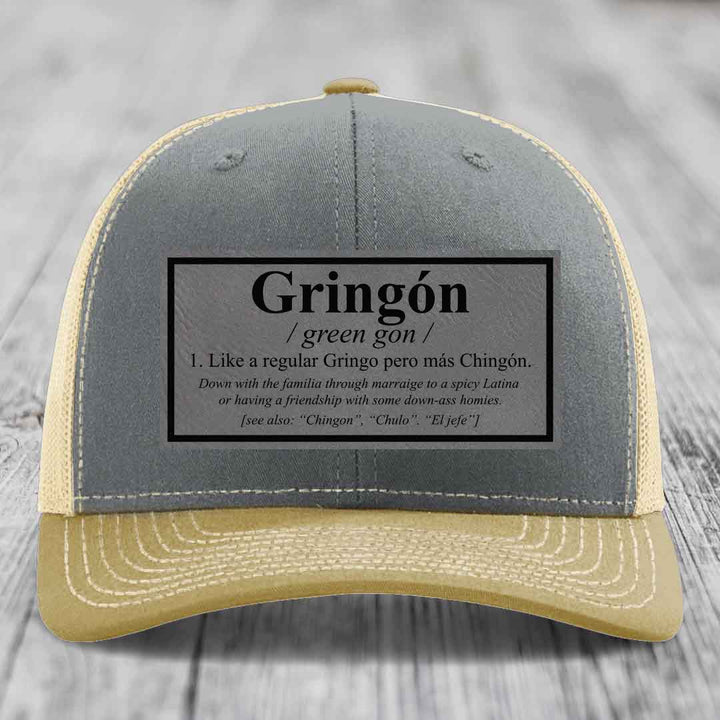 Gringon Definition - Leather Patch Hat - Grey to Black Patch - Richardson 112 Snapback Trucker Hat
