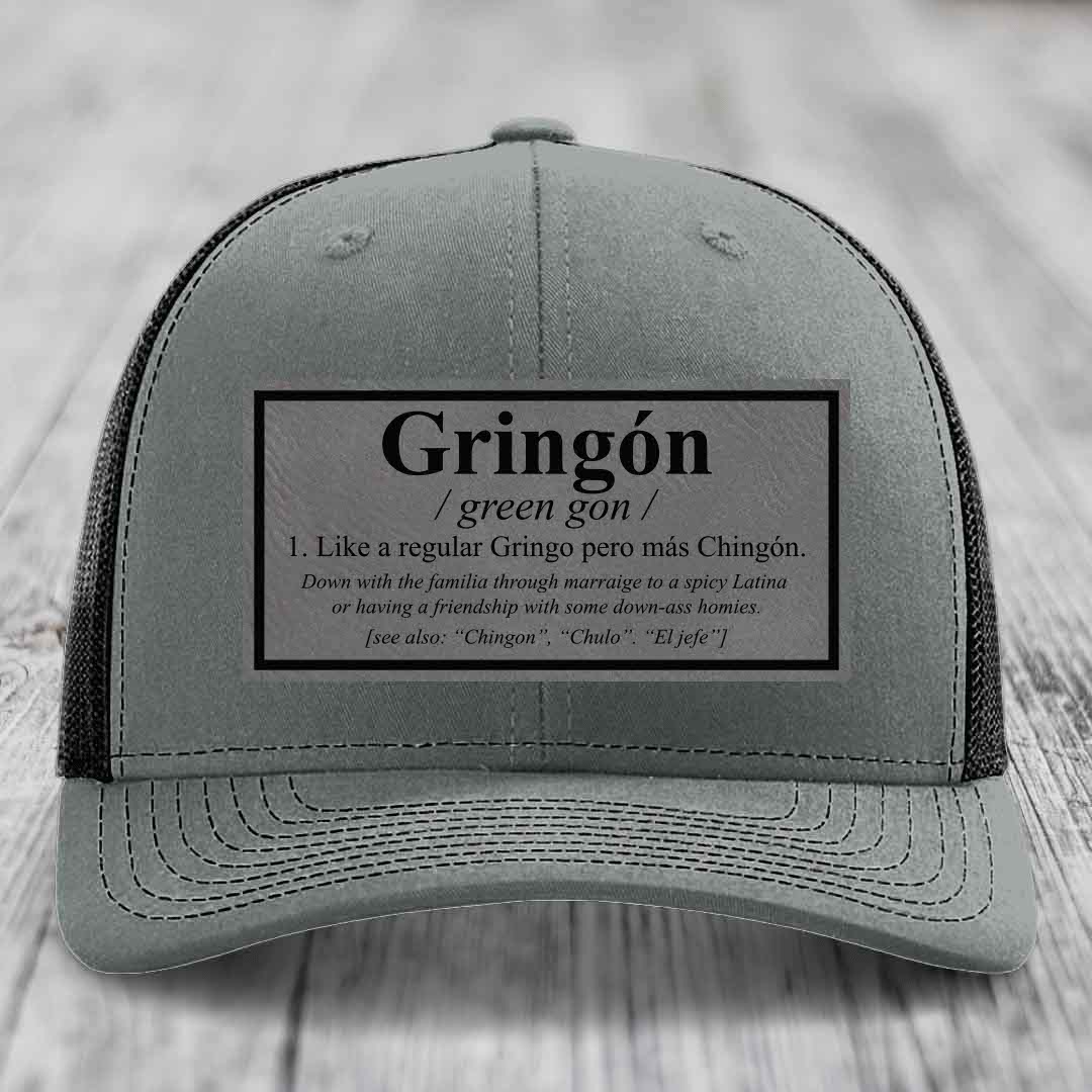 Gringon Definition - Leather Patch Hat - Grey to Black Patch - Richardson 112 Snapback Trucker Hat