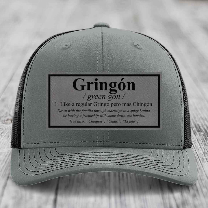 Gringon Definition - Leather Patch Hat - Grey to Black Patch - Richardson 112 Snapback Trucker Hat