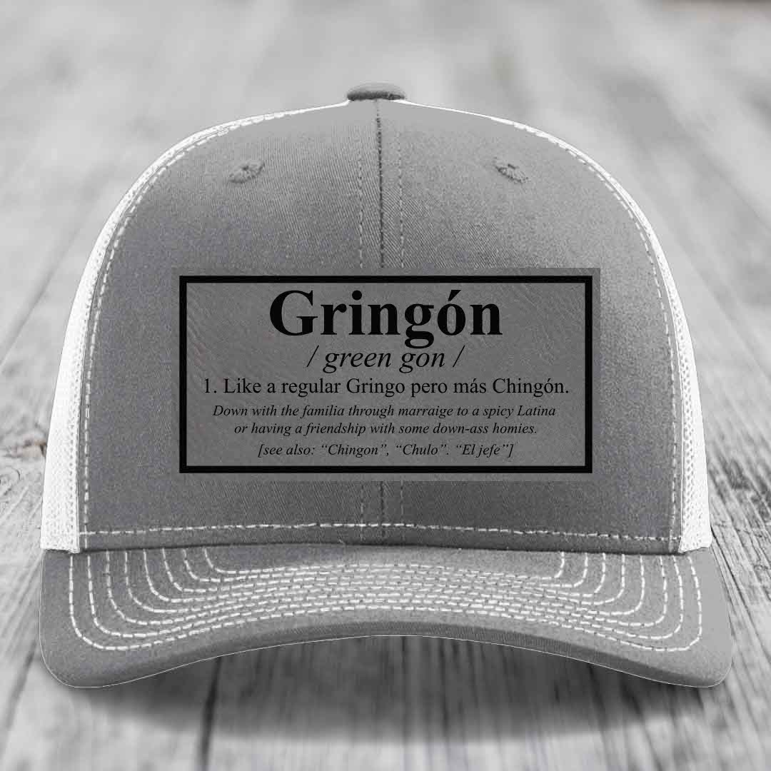 Gringon Definition - Leather Patch Hat - Grey to Black Patch - Richardson 112 Snapback Trucker Hat