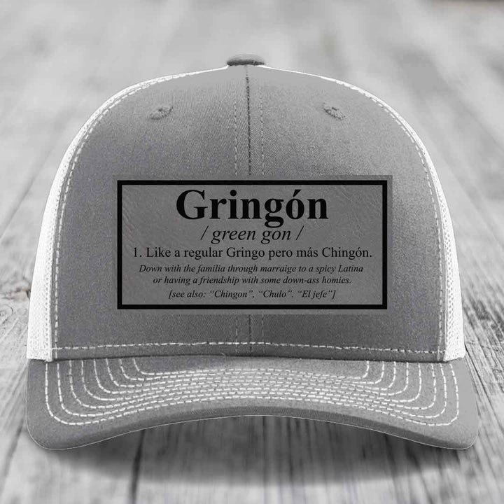 Gringon Definition - Leather Patch Hat - Grey to Black Patch - Richardson 112 Snapback Trucker Hat
