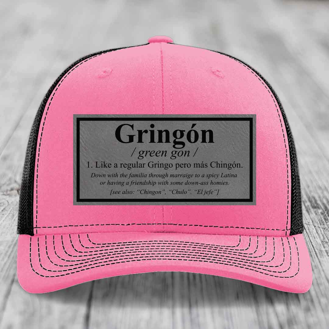 Gringon Definition - Leather Patch Hat - Grey to Black Patch - Richardson 112 Snapback Trucker Hat