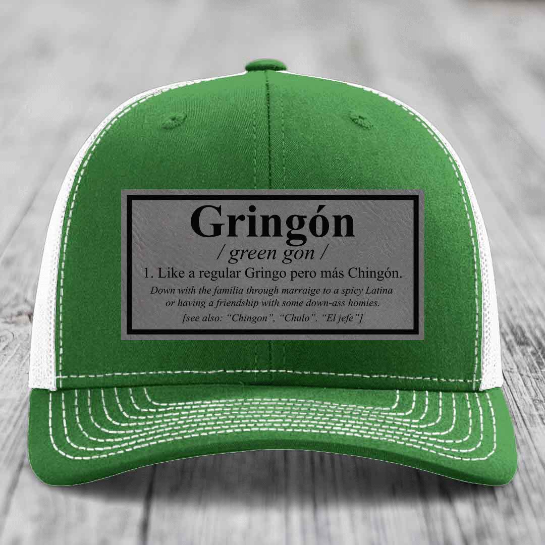 Gringon Definition - Leather Patch Hat - Grey to Black Patch - Richardson 112 Snapback Trucker Hat