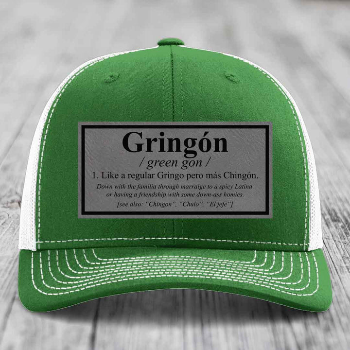 Gringon Definition - Leather Patch Hat - Grey to Black Patch - Richardson 112 Snapback Trucker Hat