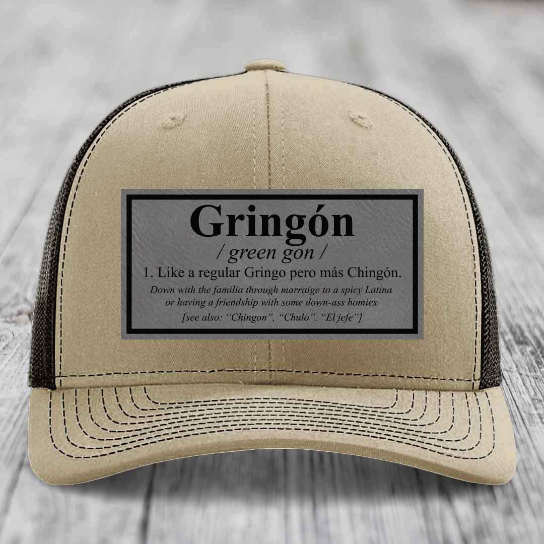 Gringon Definition - Leather Patch Hat - Grey to Black Patch - Richardson 112 Snapback Trucker Hat