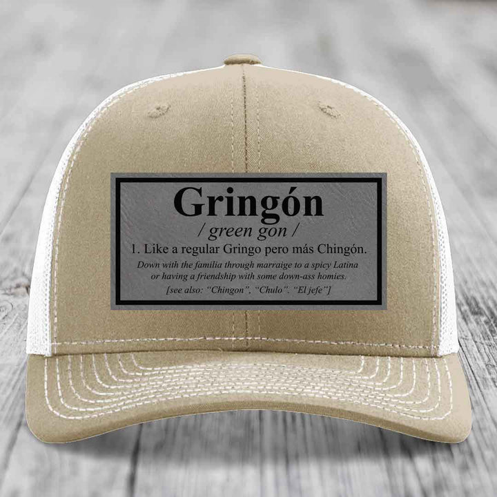 Gringon Definition - Leather Patch Hat - Grey to Black Patch - Richardson 112 Snapback Trucker Hat