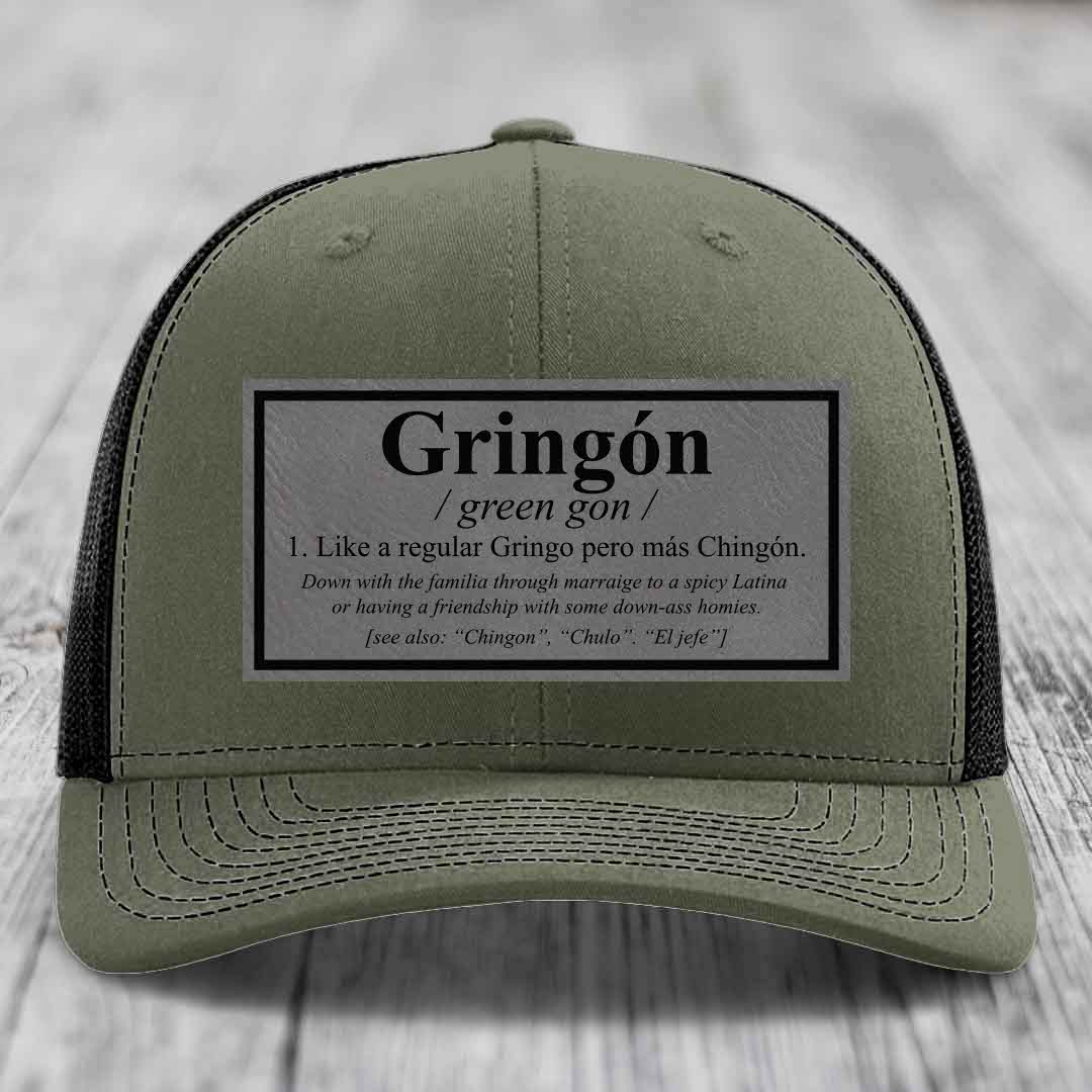 Gringon Definition - Leather Patch Hat - Grey to Black Patch - Richardson 112 Snapback Trucker Hat