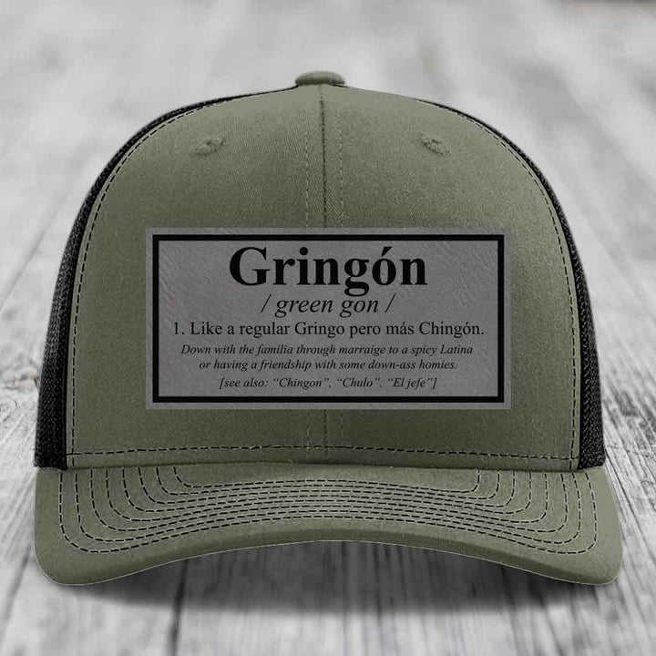 Gringon Definition - Leather Patch Hat - Grey to Black Patch - Richardson 112 Snapback Trucker Hat