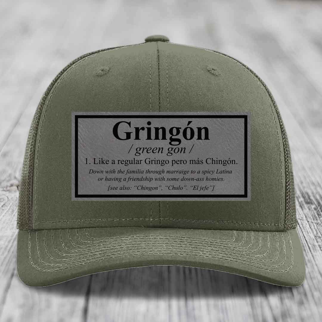Gringon Definition - Leather Patch Hat - Grey to Black Patch - Richardson 112 Snapback Trucker Hat