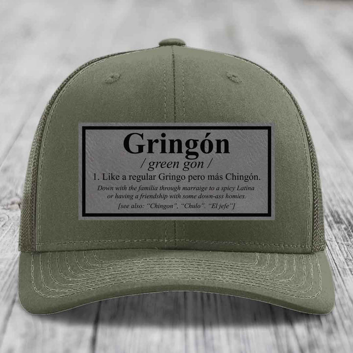 Gringon Definition - Leather Patch Hat - Grey to Black Patch - Richardson 112 Snapback Trucker Hat
